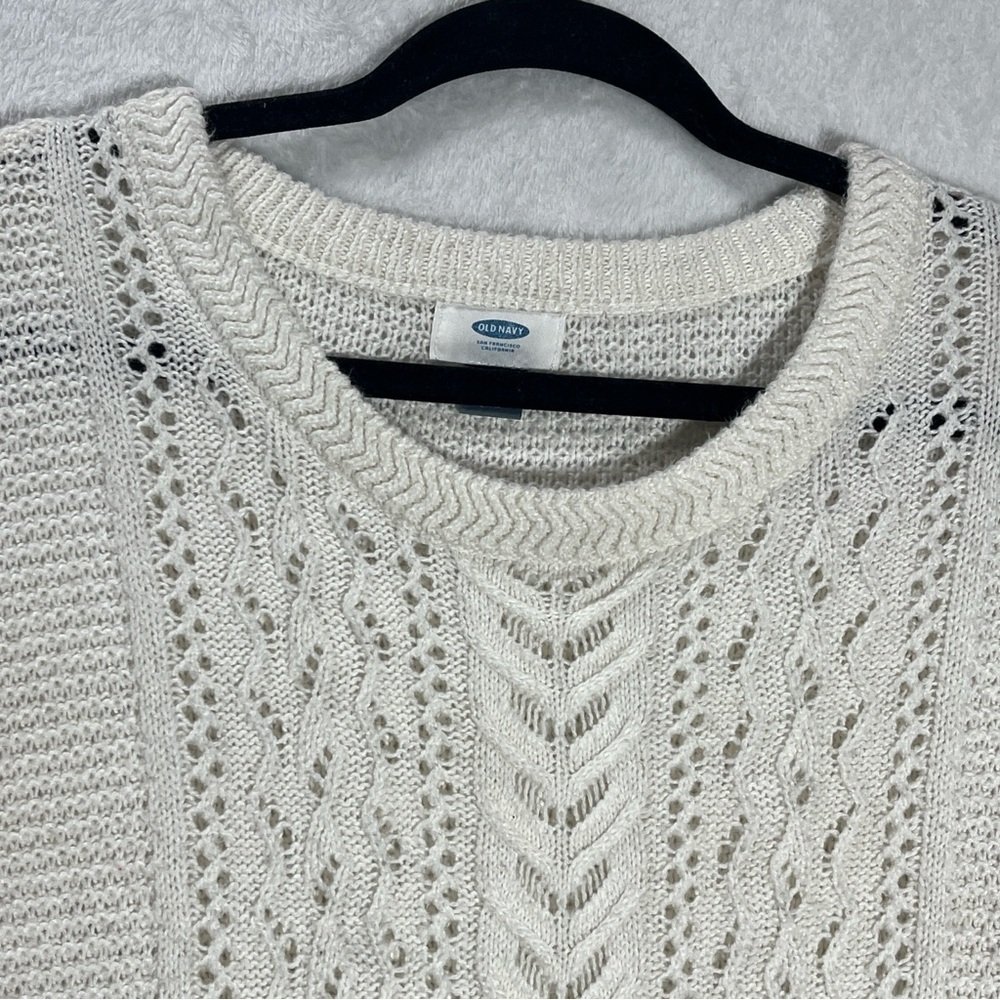 Old Navy Women's Cable Knit Sweater Cotton Blend Lightweight Cream Size Medium - Picture 3 of 10
